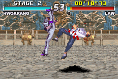 Tekken Advance (Game Boy Advance) screenshot: Hwoarang beating Law.
