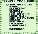Tecmo Bowl (Game Boy) screenshot: Make your selection of a team. The opponent is chosen by the computer.