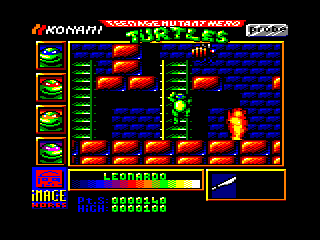 Teenage Mutant Ninja Turtles (Amstrad CPC) screenshot: Climbing a ladder