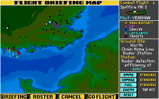 Their Finest Hour: The Battle of Britain (Amiga) screenshot: The flight briefing map