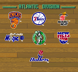 Tecmo Super NBA Basketball (SNES) screenshot: Choose which team you want to play as.