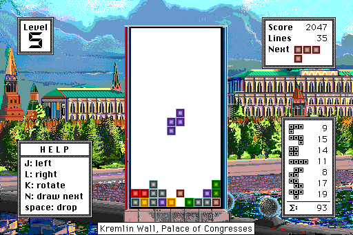 Tetris (Macintosh) screenshot: Level 5 (Mac II version)