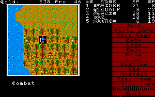 Demon's Winter (Amiga) screenshot: Random encounters happen as you travel the map. To the south you can see a temple.