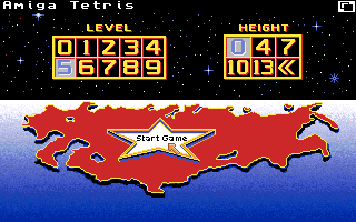 Tetris (Amiga) screenshot: Main screen (Spectrum Holobyte)