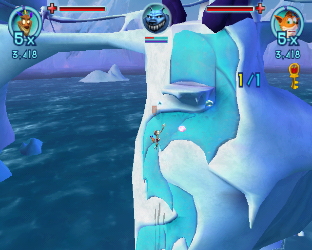 Crash: Mind over Mutant (PlayStation 2) screenshot: Ice climbing
