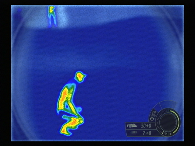 Tom Clancy's Splinter Cell: Double Agent (PlayStation 2) screenshot: Ooh, thermal vision and some legs.