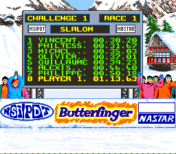 Tommy Moe's Winter Extreme: Skiing & Snowboarding (SNES) screenshot: Results