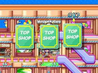 Board Game: Top Shop (PlayStation) screenshot: If you get the "E" on the pen, you get to pick a card instead of moving.