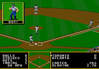 Tony La Russa Baseball (Genesis) screenshot: Out at first