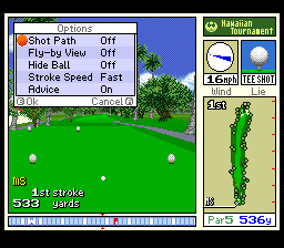 True Golf Classics: Waialae Country Club (SNES) screenshot: Game options