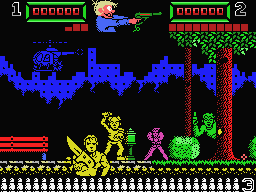 Trigger (MSX) screenshot: Enemies throwing things at the player.