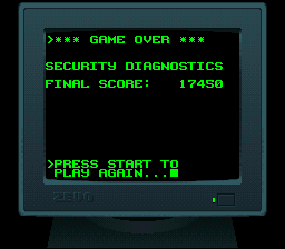 Toys (SNES) screenshot: Game over and final score