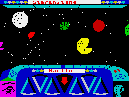 Trivial Pursuit: A New Beginning (ZX Spectrum) screenshot: Moving around the planets to find a question