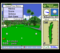 True Golf Classics: Waialae Country Club (SNES) screenshot: Gameplay menu