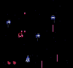 Uchūkeibitai SDF (NES) screenshot: A field of space howitzers