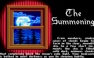 Ultima V: Warriors of Destiny (Amiga) screenshot: The summoning - "...ominous clouds..."