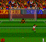 Ultimate Soccer (Game Gear) screenshot: The Japanese player makes a victor's gesture