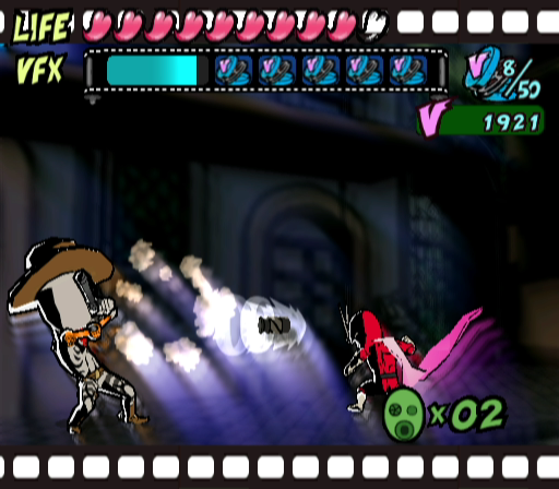 Viewtiful Joe (GameCube) screenshot: Look out, incoming bullet!