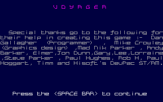 Voyager (Atari ST) screenshot: Credits
