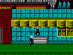 Vigilante (ZX Spectrum) screenshot: You have a few different moves including the flying kick