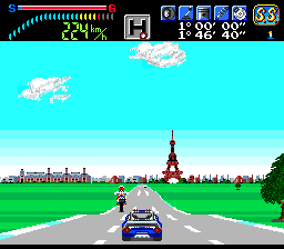 Victory Run (TurboGrafx-16) screenshot: Pass a motorcycle near the start.