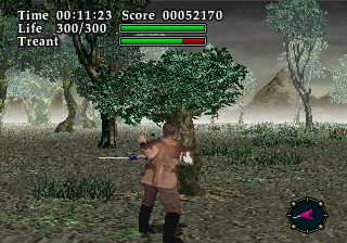 Virtual Hydlide (SEGA Saturn) screenshot: Carnivorous trees, like this one are pretty nasty, as they deal lots and lots of damage if they get close.