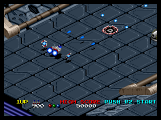 Viewpoint (Neo Geo) screenshot: Blasted a gun tower.