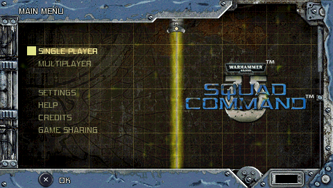 Warhammer 40,000: Squad Command (PSP) screenshot: Main menu