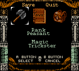 Warriors of Might and Magic (Game Boy Color) screenshot: Inventory is combined with game options