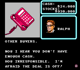 Wall Street Kid (NES) screenshot: I wasn't able to raise a million dollars by the due date