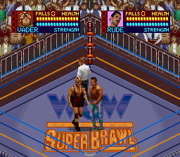 WCW SuperBrawl Wrestling (SNES) screenshot: Meeting in the middle of the ring