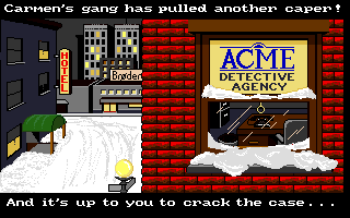 Where in the World is Carmen Sandiego? (Enhanced) (Amiga) screenshot: Winter time at the Acme Agency.