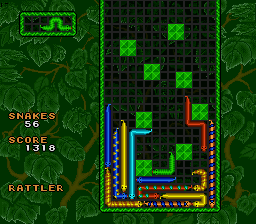 WildSnake (SNES) screenshot: Forest background with obstacle grid
