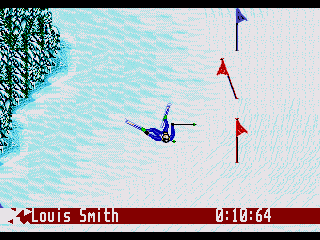 Winter Olympics: Lillehammer '94 (Genesis) screenshot: May I present you the first person on earth to be knocked down by a slalom pole