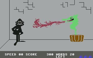 Wizard of Id's WizType (Commodore 64) screenshot: ...until finally, WHOOSH!