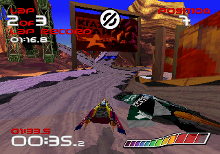WipEout (SEGA Saturn) screenshot: Ohh, look - an ad for Krazy Ivan - another Psygnosis game.