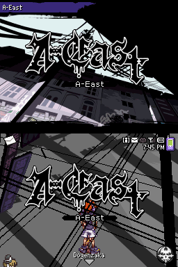 The World Ends with You (Nintendo DS) screenshot: Each zone you visit has a little introduction logo. This is A-East.