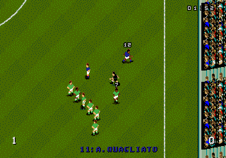 World Cup USA 94 (Genesis) screenshot: Defensive wall for a free-kick