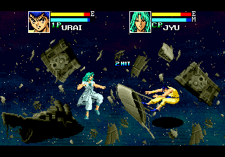 Yū Yū Hakusho: Makyō Tōitsusen (Genesis) screenshot: Yusuki is kicked to the other side of the screen...