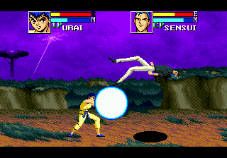 Yū Yū Hakusho: Makyō Tōitsusen (Genesis) screenshot: Yusuke releasing a powerful blast.