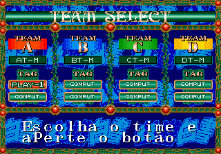 Yū Yū Hakusho: Makyō Tōitsusen (Genesis) screenshot: Competition mode, team selection (Brazilian version)