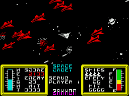 Zaxxon (ZX Spectrum) screenshot: Whoa, numerous enemy planes!