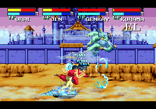 Yū Yū Hakusho: Makyō Tōitsusen (Genesis) screenshot: Doubles fight in competition mode (Brazilian version)
