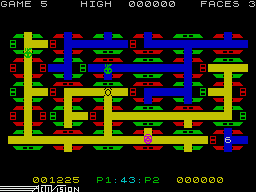 Zenji (ZX Spectrum) screenshot: Flames and sparks appear as the game gets more difficult