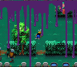 Zombies Ate My Neighbors (SNES) screenshot: On the SNES, the gruesome death scene's blood is purple