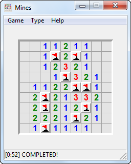 Mines (Windows) screenshot: Beginner Mode completed