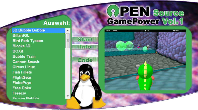 OpenSource Game Power Vol. 1 (Windows) screenshot: Main menu, where the different games can be choosen