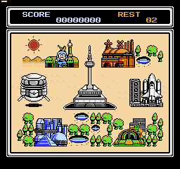 Power Blazer (NES) screenshot: The first six sectors can be played in any order