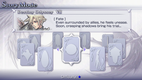 Dissidia: Final Fantasy (PSP) screenshot: This is the story mode menu. Here you can choose to play each character's campaign as well as other unlockable ones.