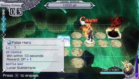 Dissidia: Final Fantasy (PSP) screenshot: If you take an action when an enemy is in an adjacent position to yours, a fight will be automatically triggered.